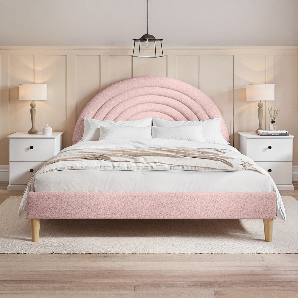 Flair Ava Double Pink Boucle Fabric Bed Image 3