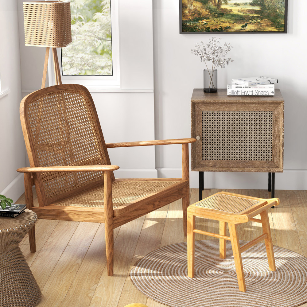 Costway Natural Rattan Top Bamboo Vanity Stool with Anti-slip Foot Pads Image 5