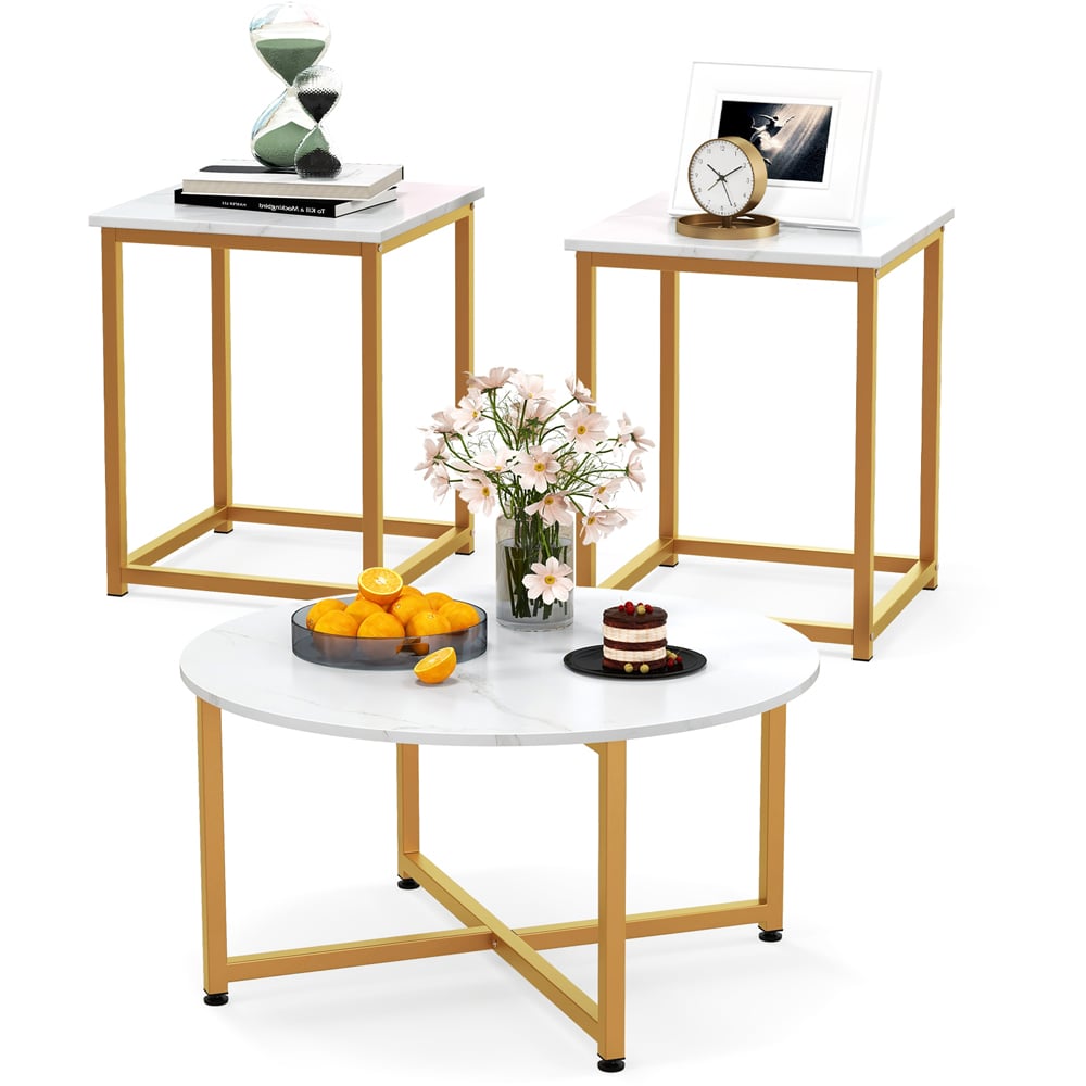 Costway White Metal Coffee Table Set of 3 Image 3