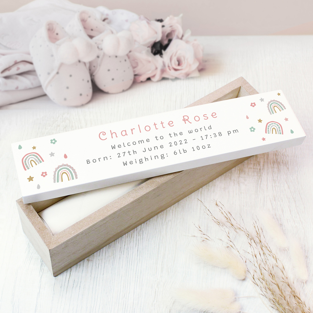 Personalised Memento Personalised Rainbow Wooden Birth Certificate Holder Image 2