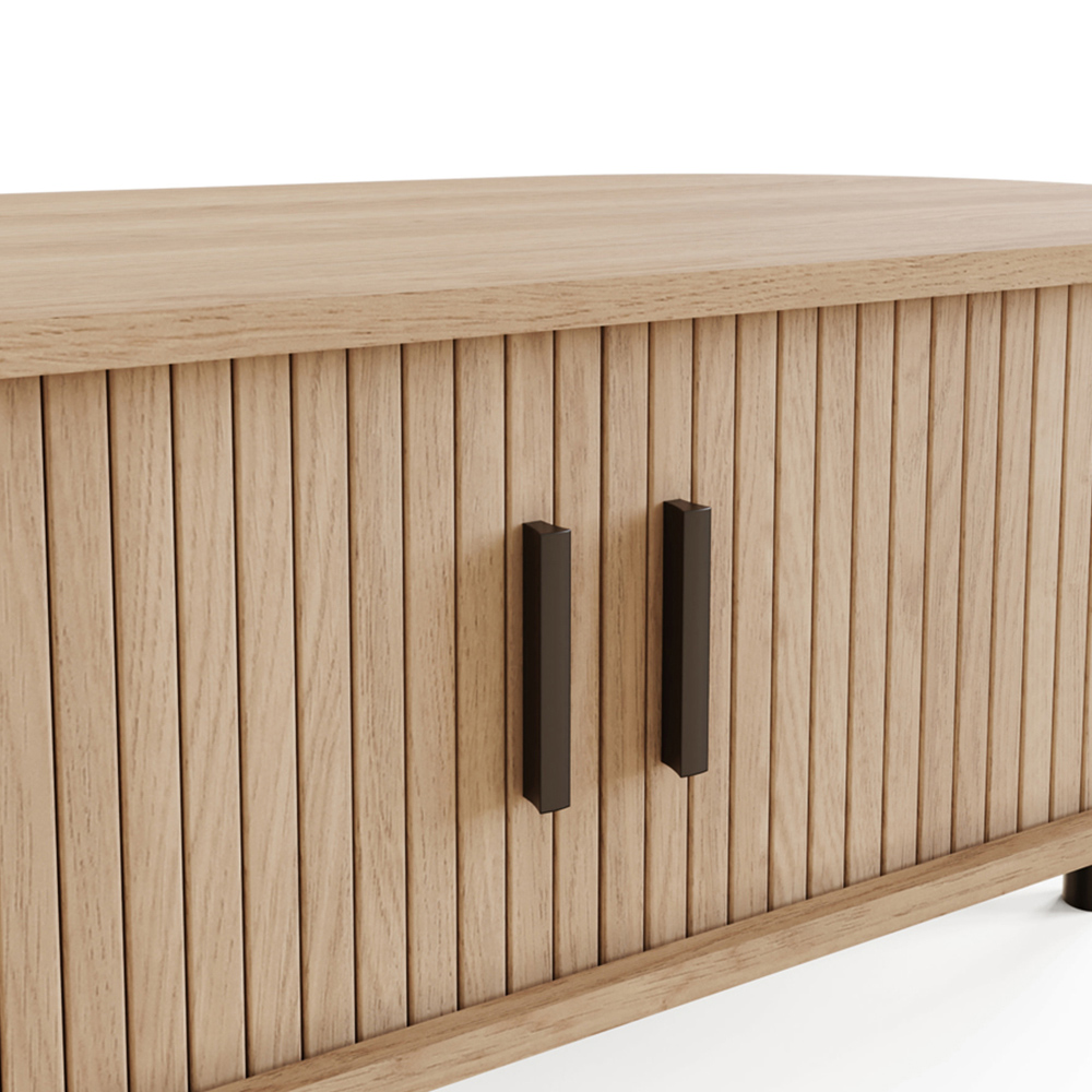 GFW Omari 2 Tambour Sliding Door Oak Slatted Coffee Table Image 6