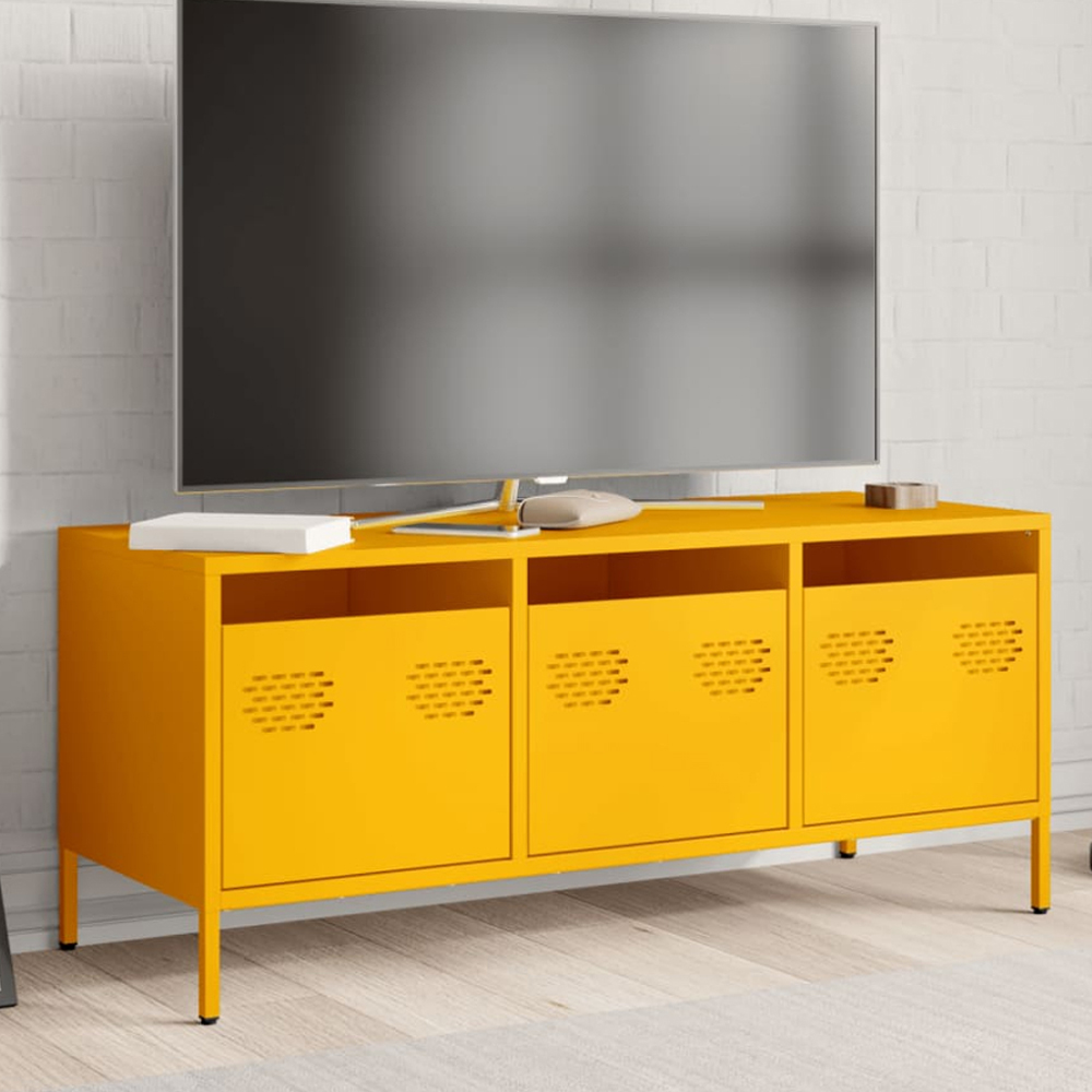 vidaXL 3 Drawer Mustard Yellow Cold-Rolled Steel TV Cabinet Image 1