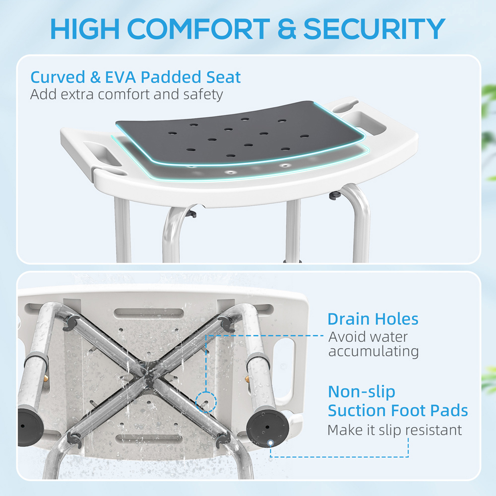 HOMCOM Grey Aluminium Height Adjustable Bath Stool with Shower Hole Image 4