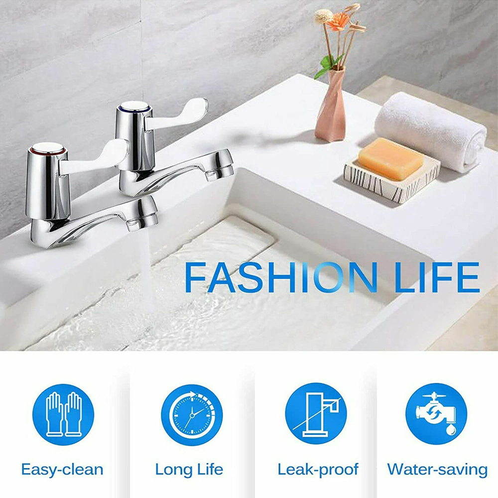 ATEK Chrome Hot and Cold Basin Sink Pillar Tap 1/2 inch 2 Pack Image 3