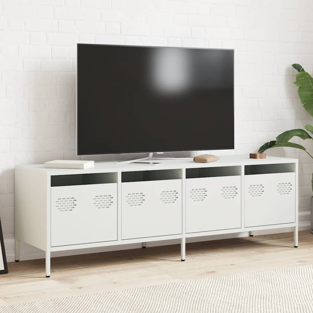 vidaXL 4 Drawer White Steel Industrial Style TV Cabinet Image 1