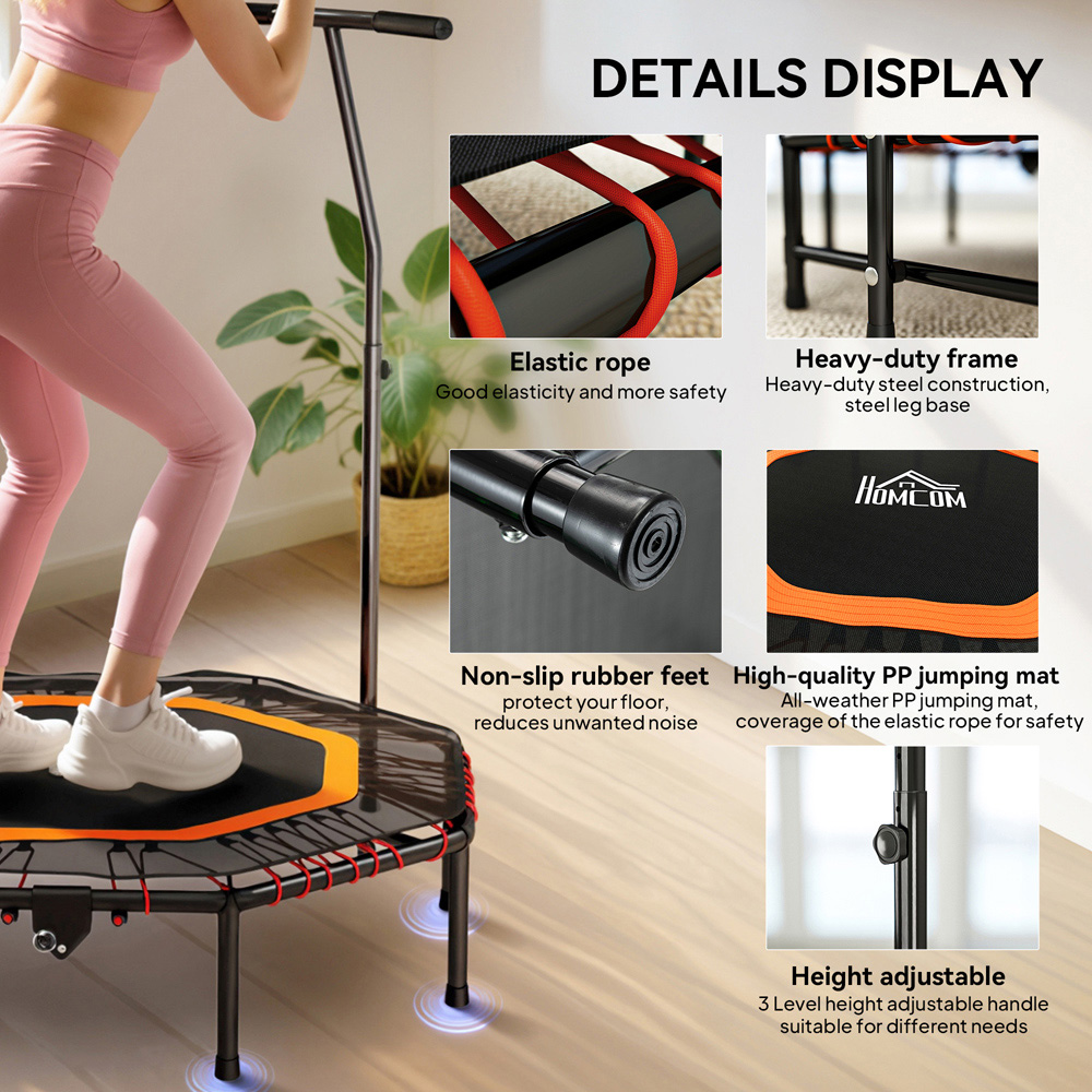 HOMCOM 4ft Orange Foldable Mini Trampoline with Adjust Handle Image 5