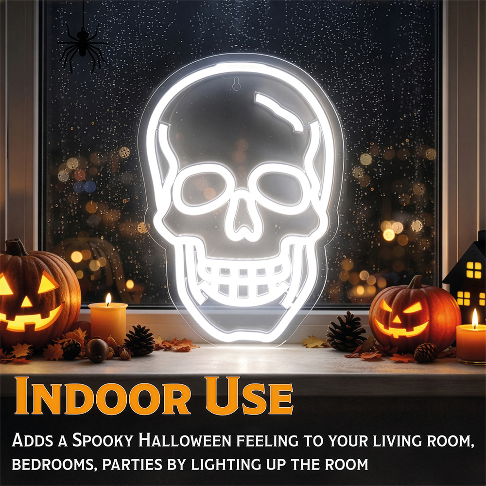 FXLab Skull Silhouette Neon Light Halloween Decoration 33.1 x 1.5 x 22.6cm Image 5