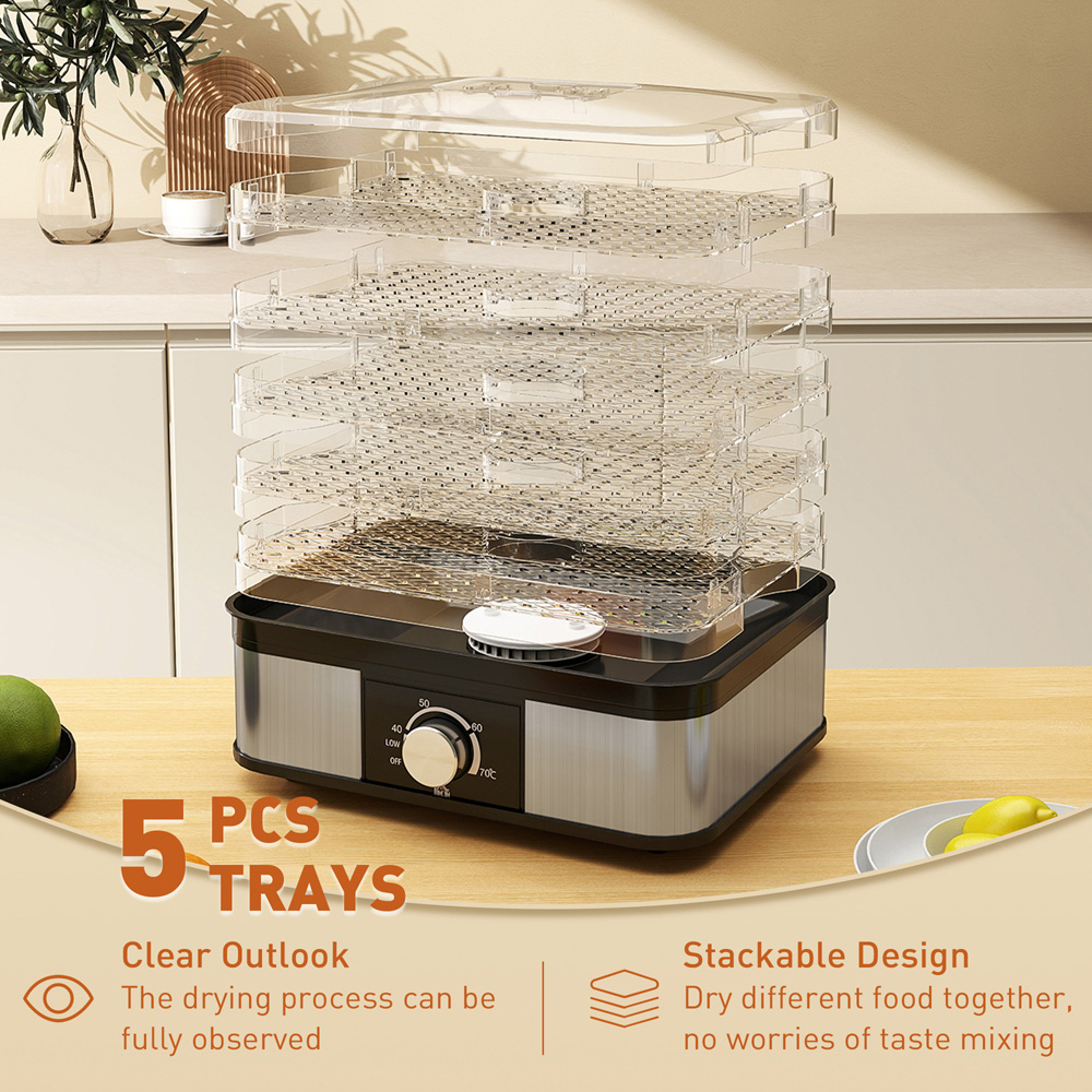 HOMCOM 800-142V71BK 5 Tier Black Food Dehydrator 245W Image 5