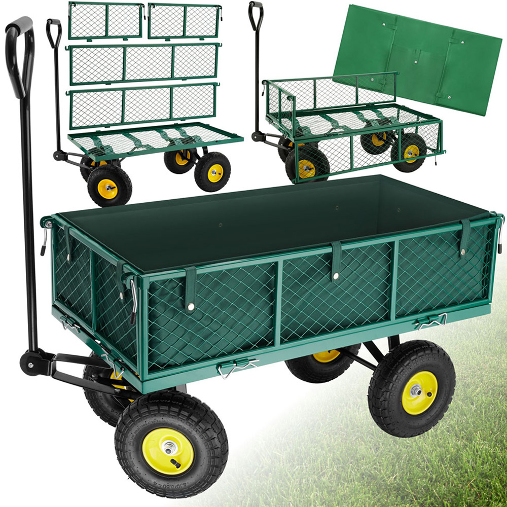 tectake Foldable Side Walls Steering Axle Garden Trolley with 350kg Load Capacity Image 2