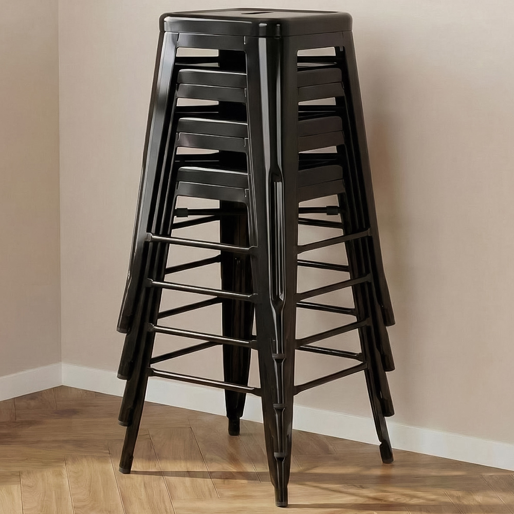 FWStyle Black Gloss Metal Bar Stool 4 Pack Image 1
