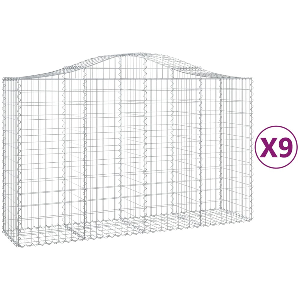 vidaXL Silver Galvanised Iron Arched Gabion Basket 200 x 50 x 120/140cm 9 Pack Image 4