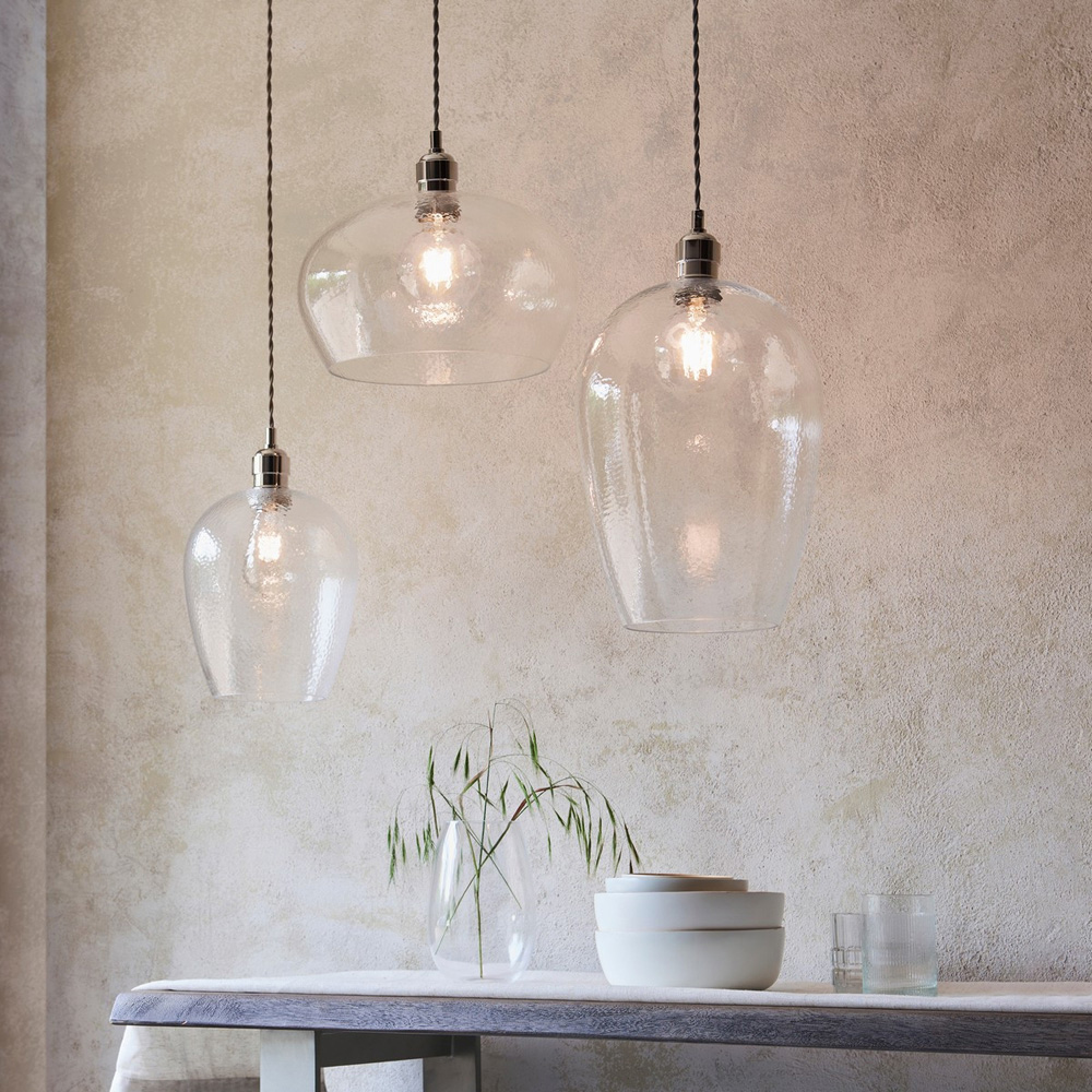 Merano Livorno Hammered Glass Bright Nickel Plate Dome Pendant Ceiling Light Image 9