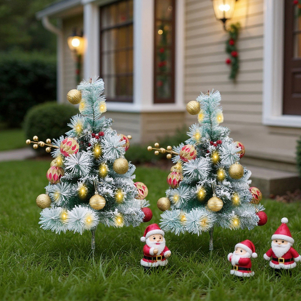 Living and Home Pre-Lit Artificial Christmas Tree with Berries and Baubles 2.2ft 2 Pack Image 2