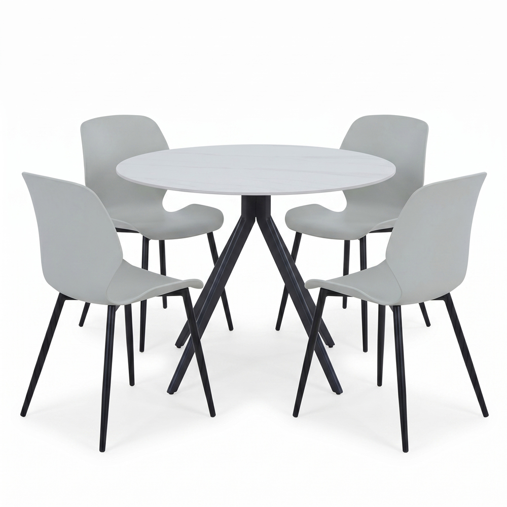 Core Products Aspen Carnaby 4 Seater Sintered Stone Plastic Round Dining Set Light Grey Image 2