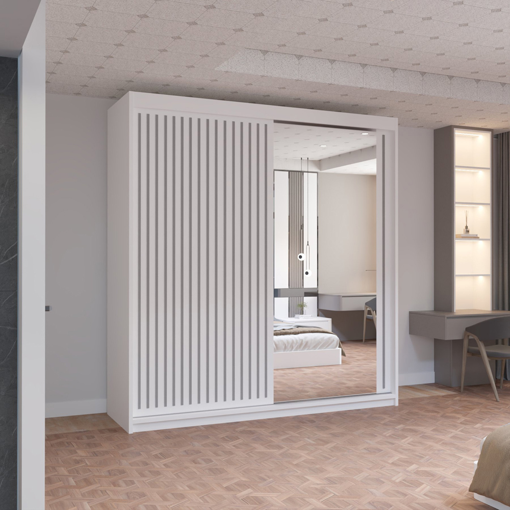 M N Furniture Roman 2 Door White and Grey Mirrored Sliding Wardrobe 203cm Image 5