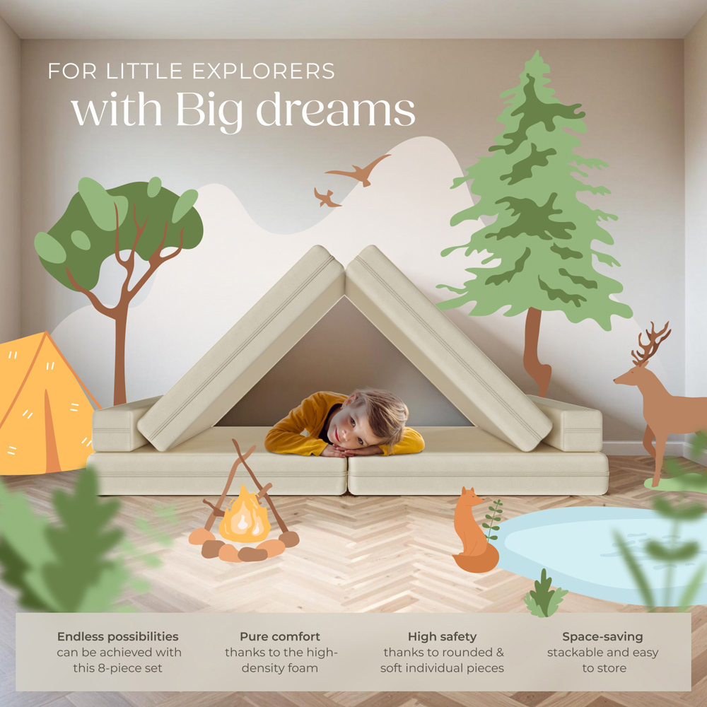 tectake Lilly Beige 8 Piece Thick Padding Kids Sofa with Removable Cover Image 4