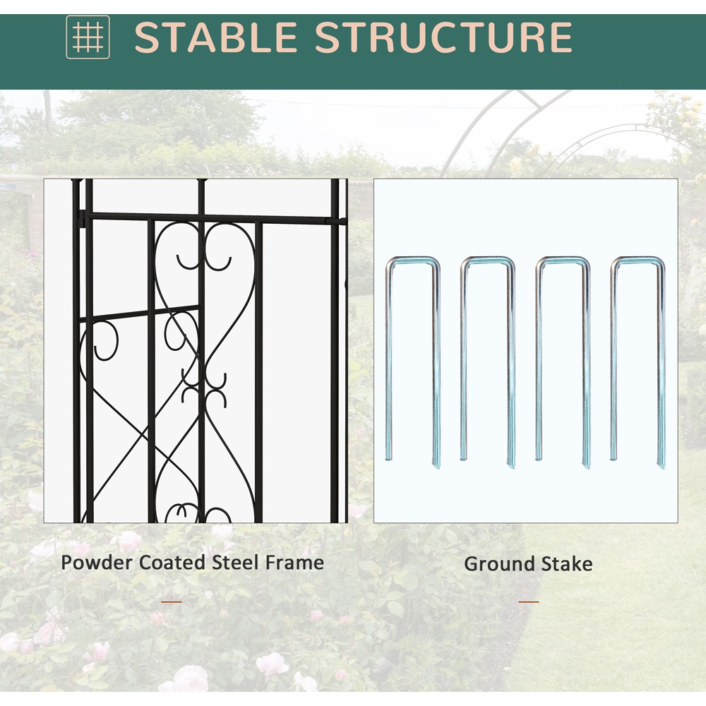 Outsunny 7.6 x 3.7 x 1.1ft Black Metal Garden Arch Arbor with Double Gate Image 4