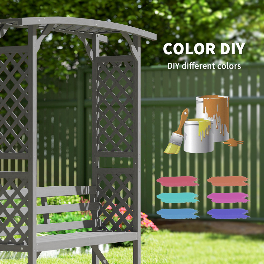 Outsunny Grey Wooden Garden Arbour with Seat Image 8