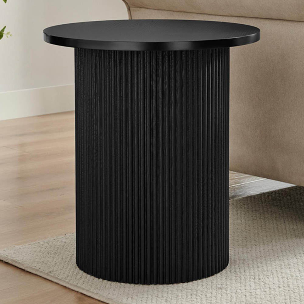 Furniturebox Penfold Black Round Wooden Pedestal Side Table Image 1