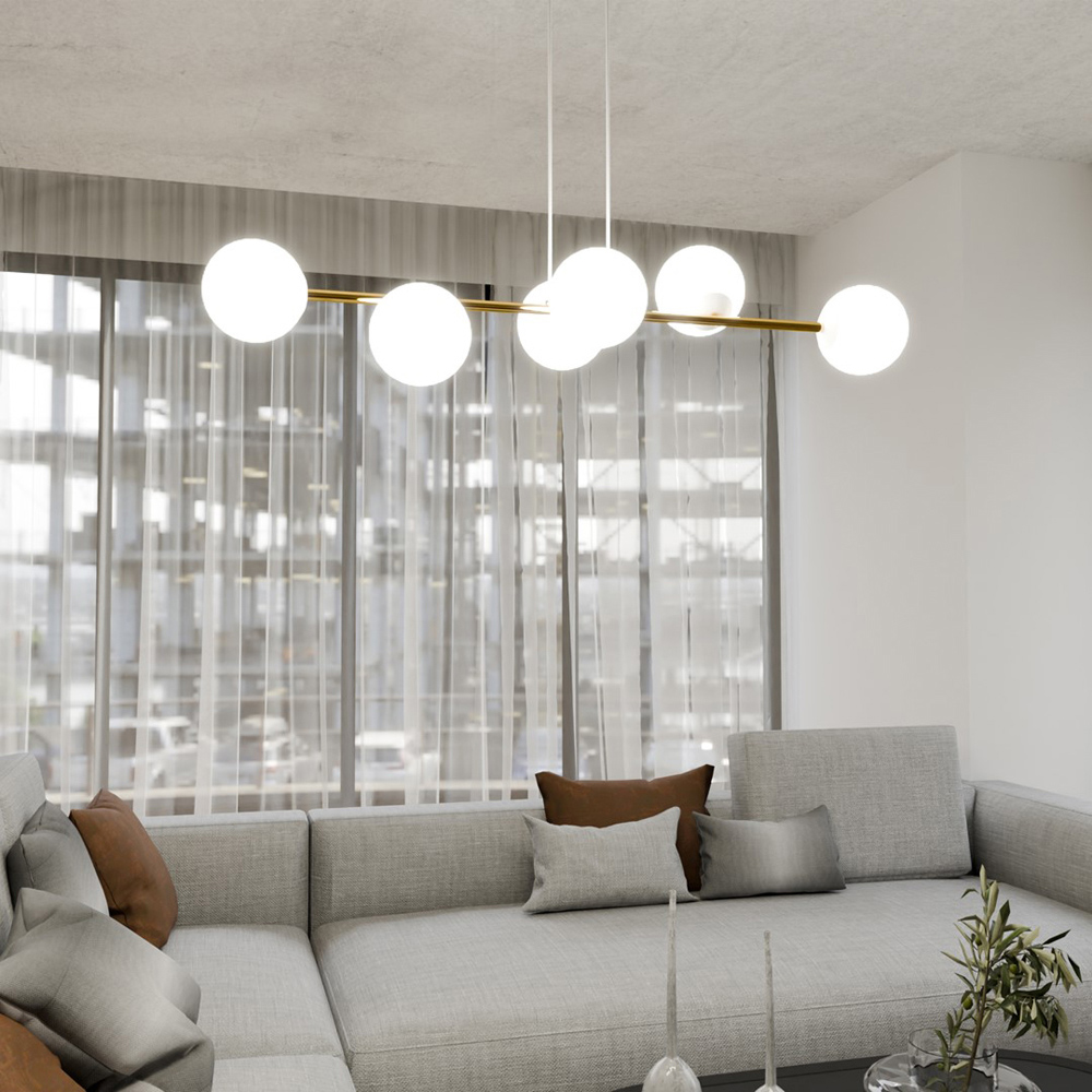 Emibig Gravity 6 Light White Shade White and Gold E14 Ceiling Pendant Light Image 6