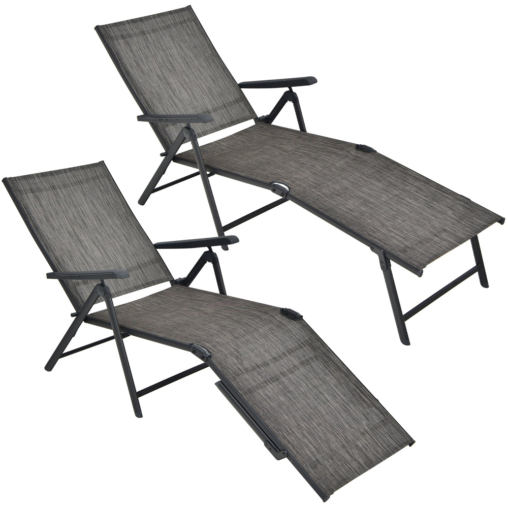 Costway Set of 2 Grey Adjustable Foldable Chaise Lounge Chair Image 2