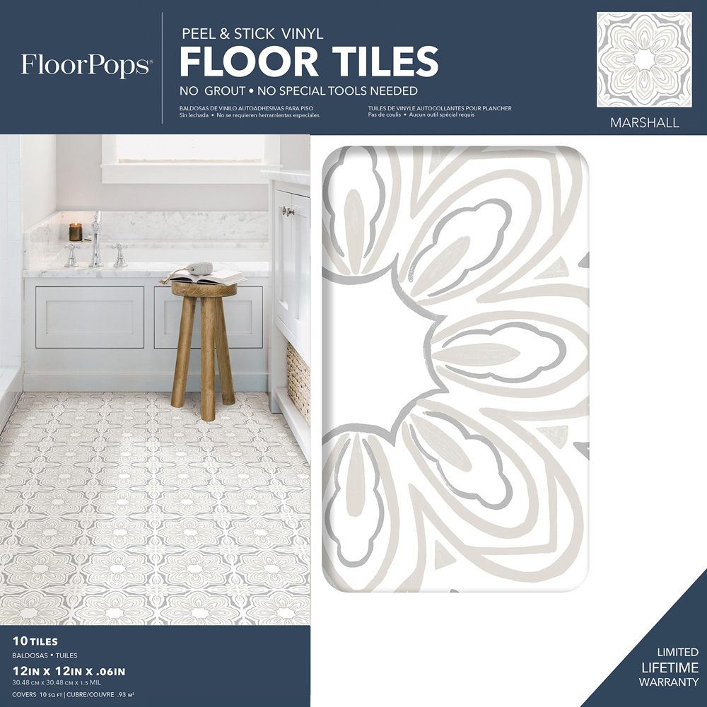 Floorpops Marshall Grey White and Beige Peel and Stick Floor Tile 30.48 x 30.48cm 10 Pack Image 7