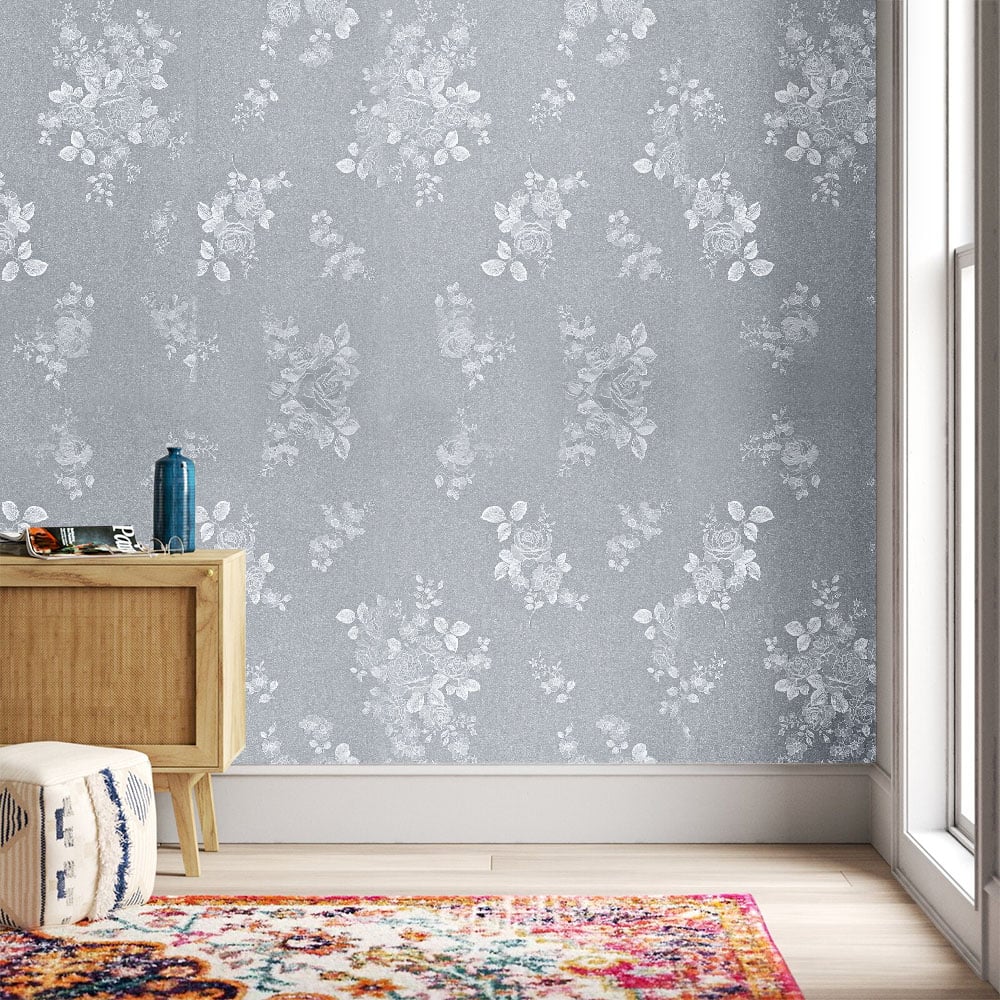 Living and Home Floral Textured Grey PVC Self Adhesive Wallpaper Image 2