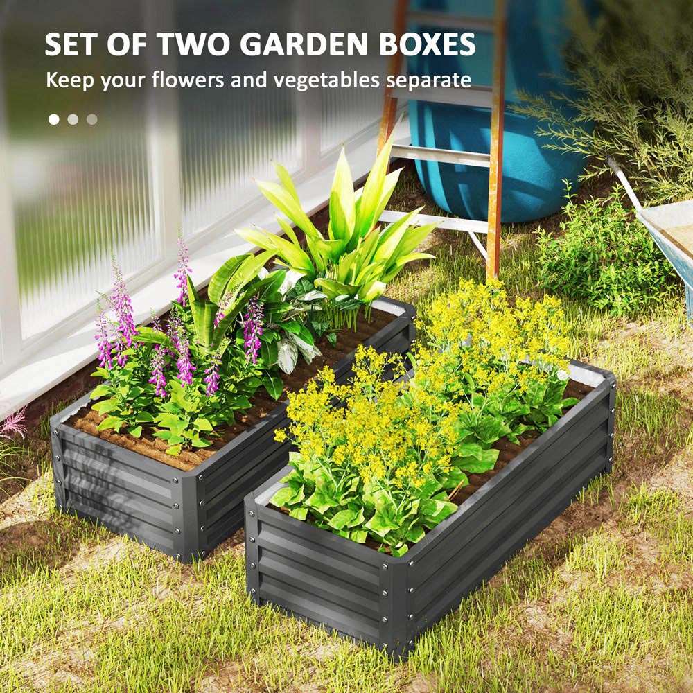 Outsunny Light Grey Galvanised Steel Raised Garden Bed Set of 2 30 x 50 x 110cm Image 8