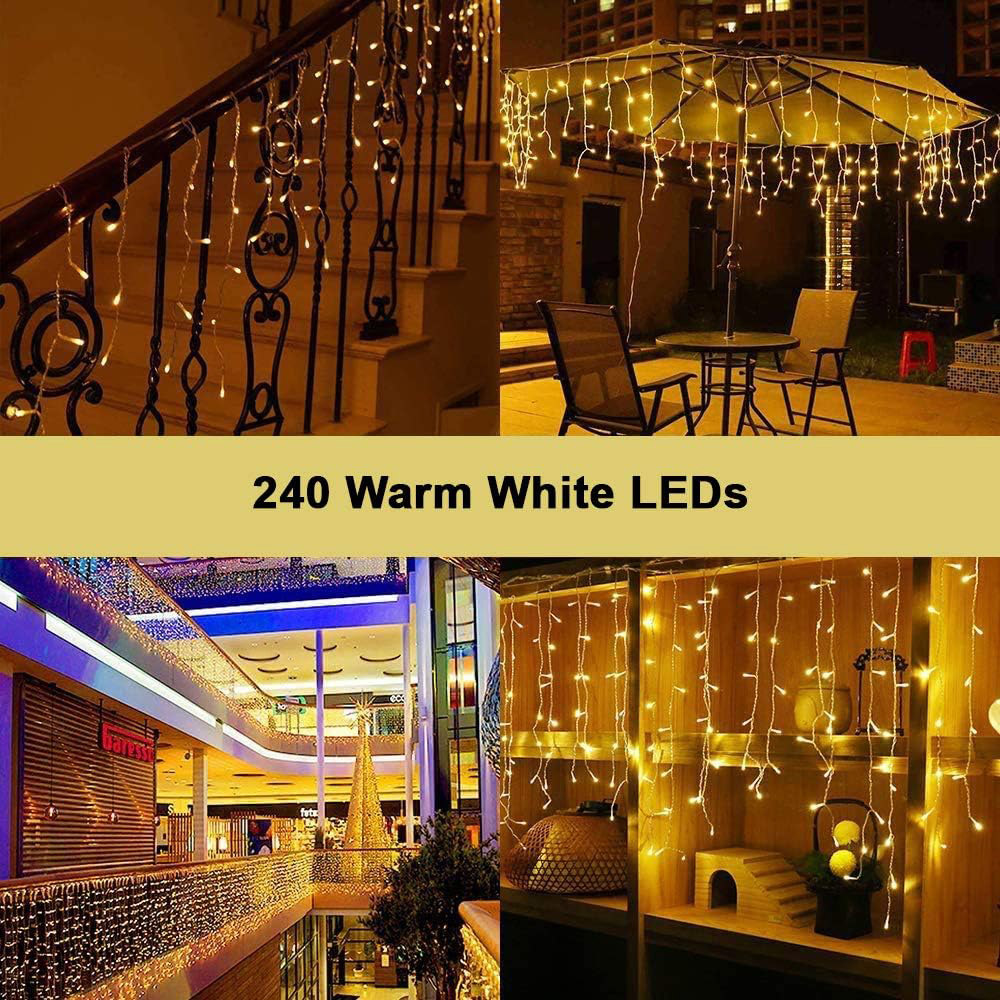 Shatchi 240 Warm White LED Multifunction Clear Cable Icicle Light 5m Image 3