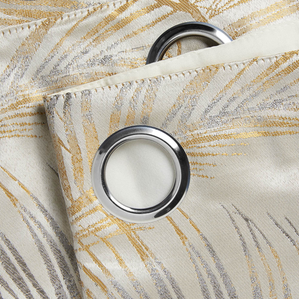 Alan Symonds Dupion Ochre Fern Jacquard Ring Top Eyelet Curtains 168 x 229cm Image 4