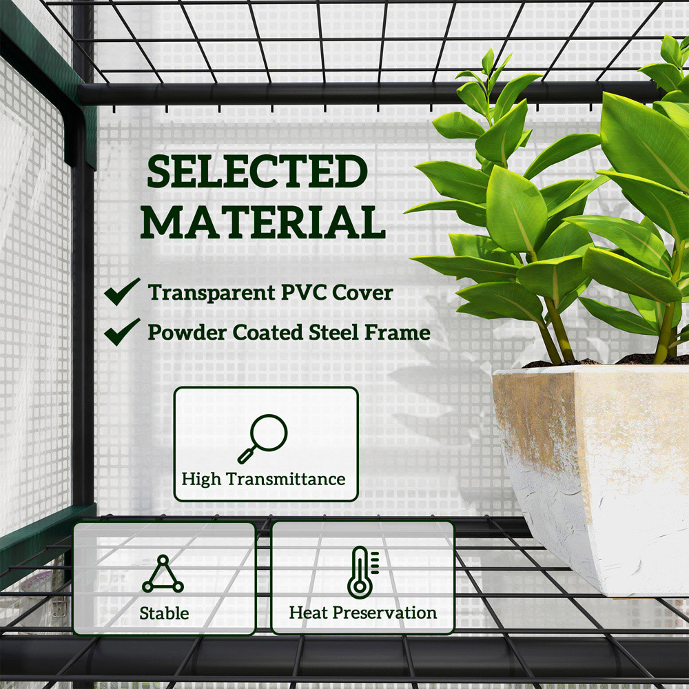 Outsunny White and Grey 5 Shelf PE Cover 2.2 x 1.6ft Mini Greenhouse with Roll Up Door Image 4