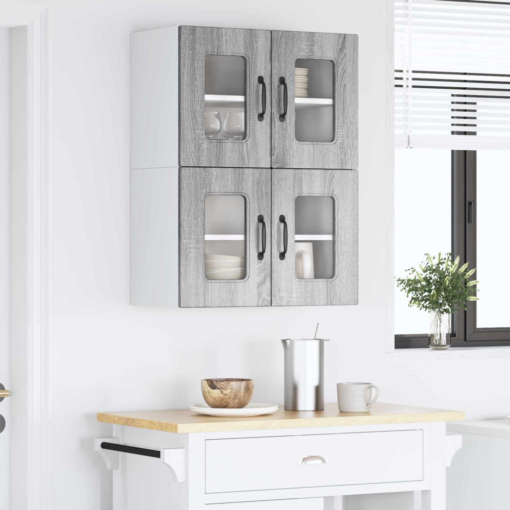vidaXL Kalmar 2 Door Grey Sonoma Wall Kitchen Cabinet 2 Pack Image 9