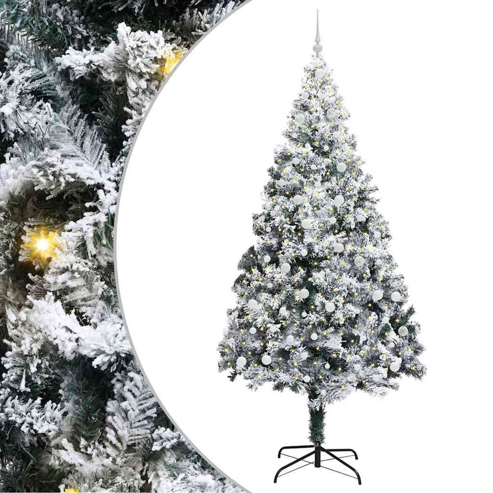 vidaXL Pre-Lit White Baubles White Artificial Christmas Tree 8ft Image 2