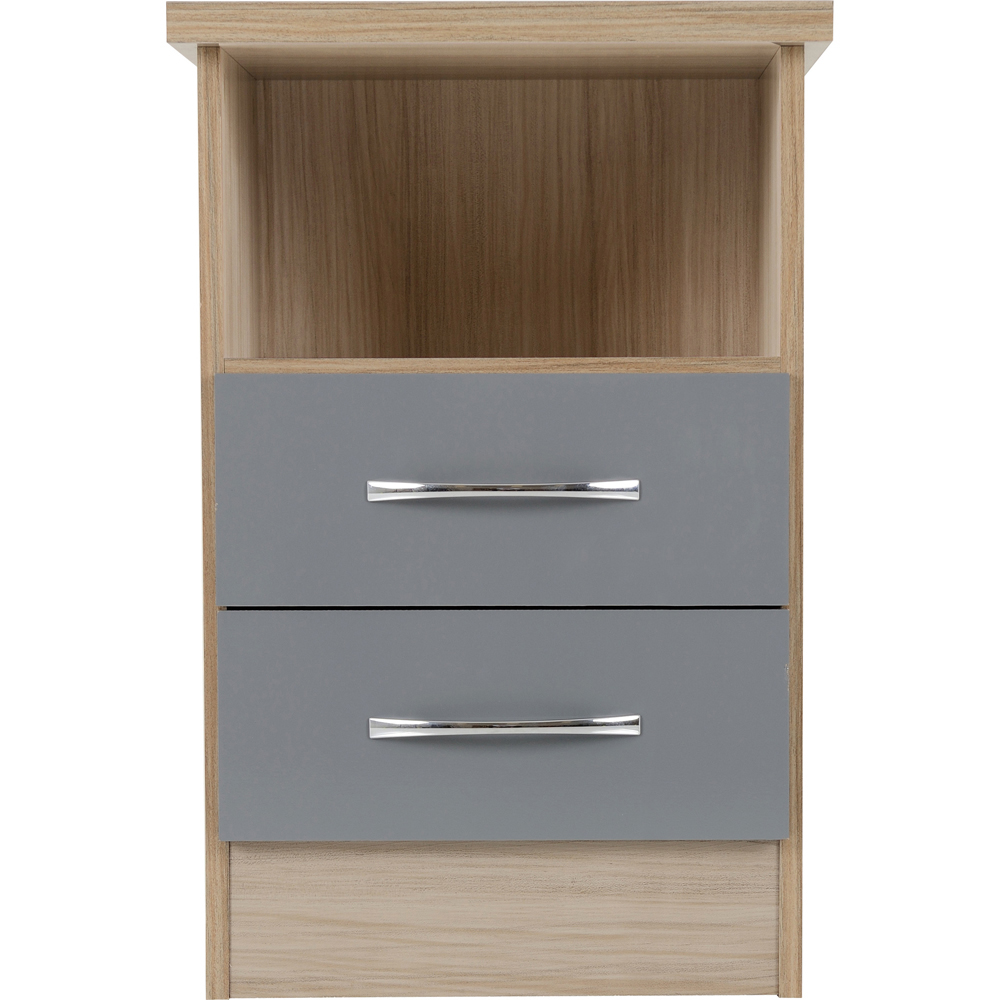 Seconique Nevada 2 Drawer Grey Gloss and Light Oak Effect Veneer Bedside Table Image 4