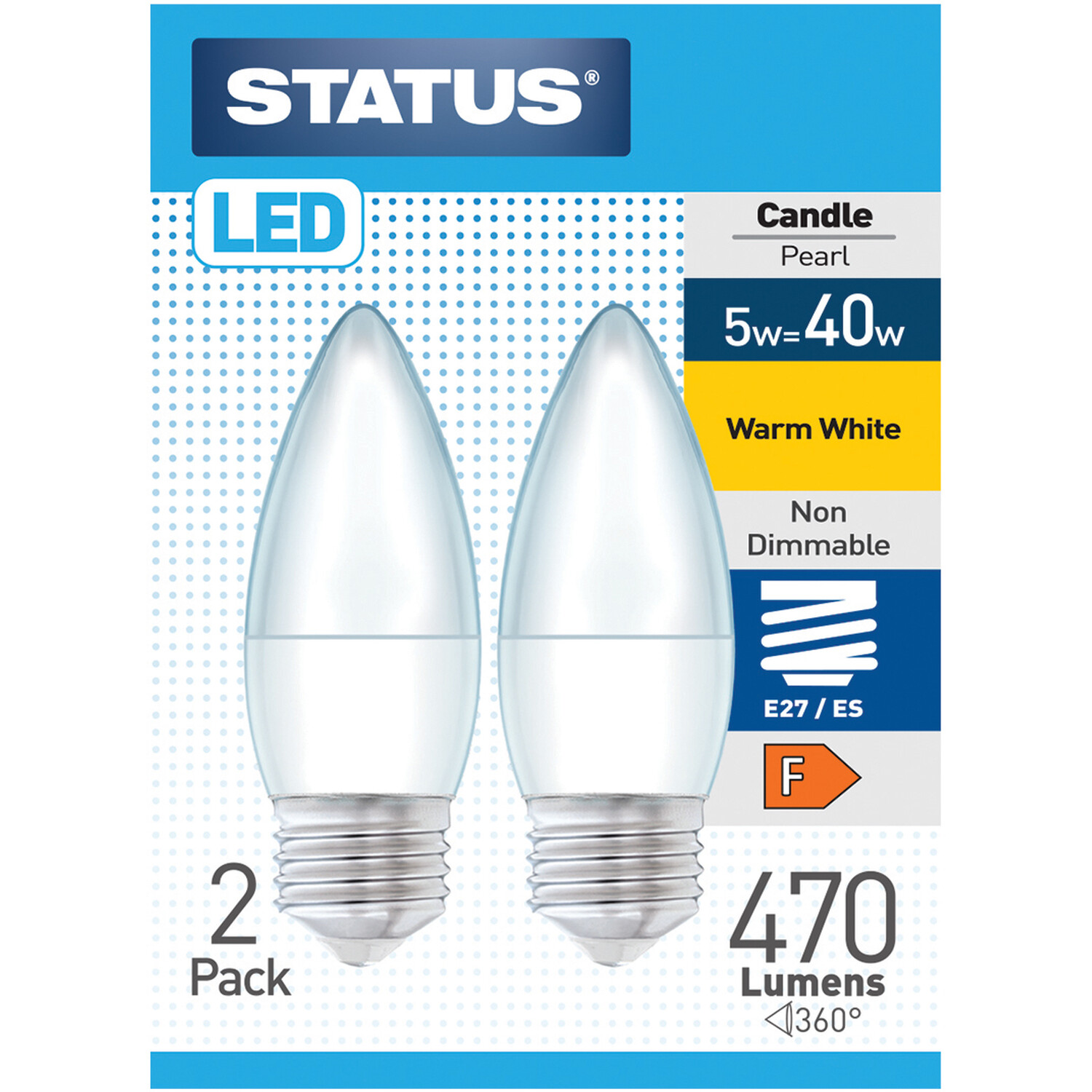 Pack of 2 Status LED Candle Pearl 5W Lightbulbs Image 1