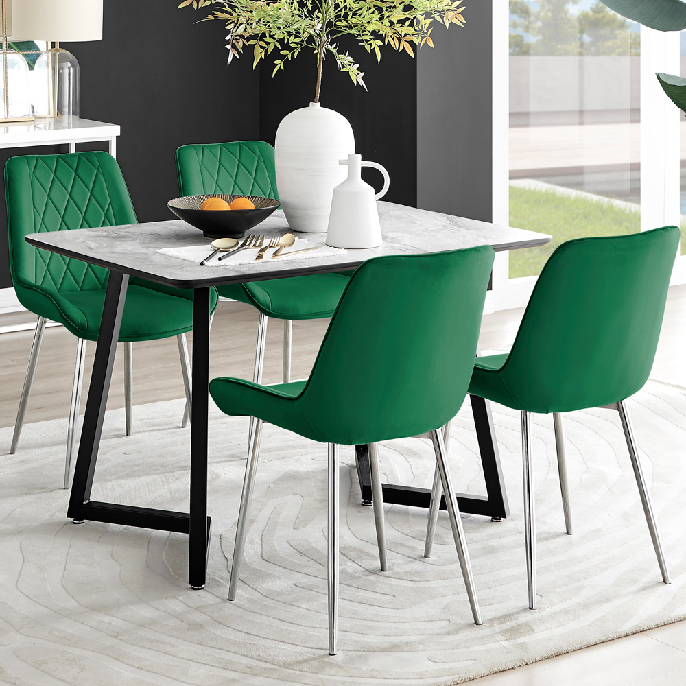 Furniturebox Copeland Cesano Marble Effect 4 Seater Dining Set White Green and Chrome Image 1