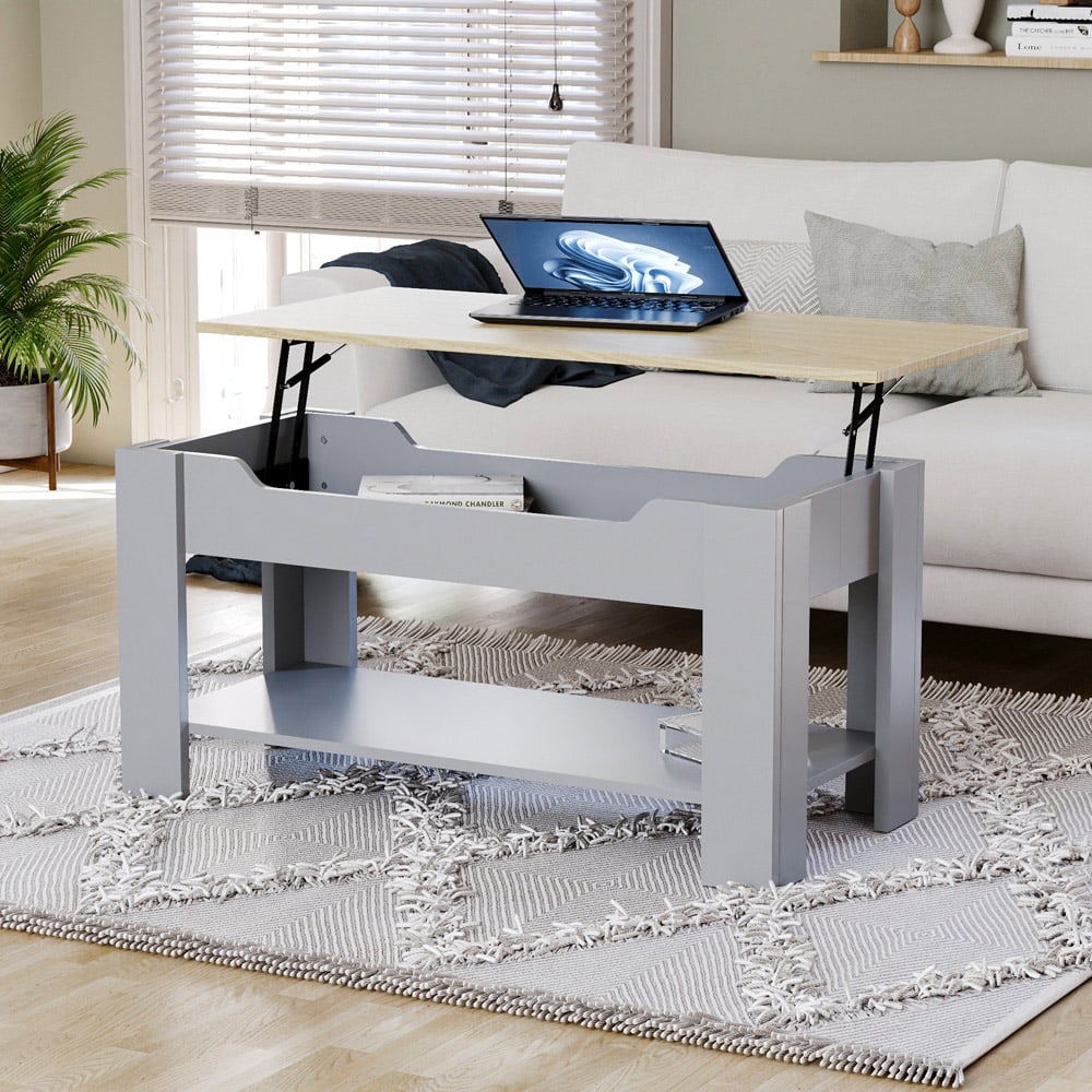 Vida Designs Oak and Grey Lift Up Coffee Table Image 3