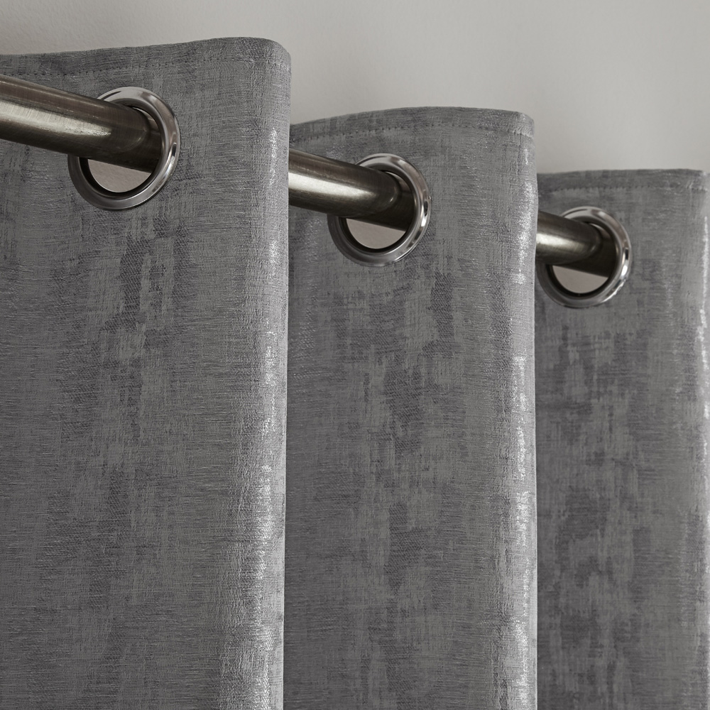 Alan Symonds Eswic Silver Marble Effect Jacquard Ring Top Eyelet Curtains 117 x 183cm Image 2