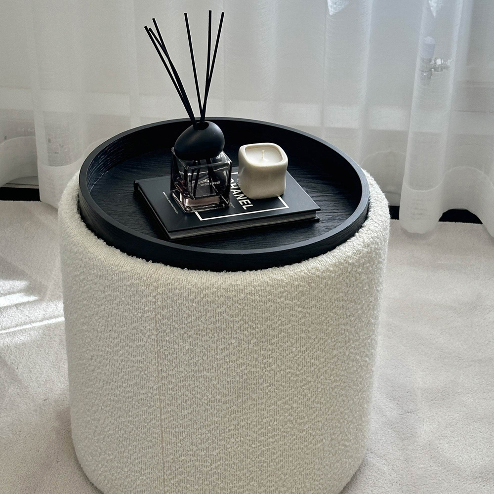 CARME Home Hailey Ivory Bouclé Storage Stool Image 3