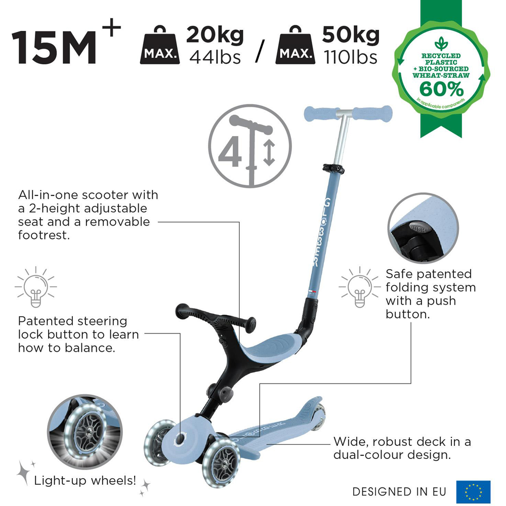 Globber Go Up Active Lights Ecologic Blueberry Kids Scooter Image 8