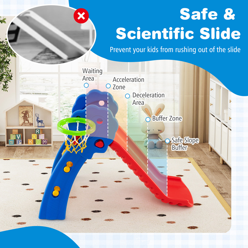 Costway 3-in-1 Toddler Multicolour Foldable Slide with Basketball Hoop Image 4