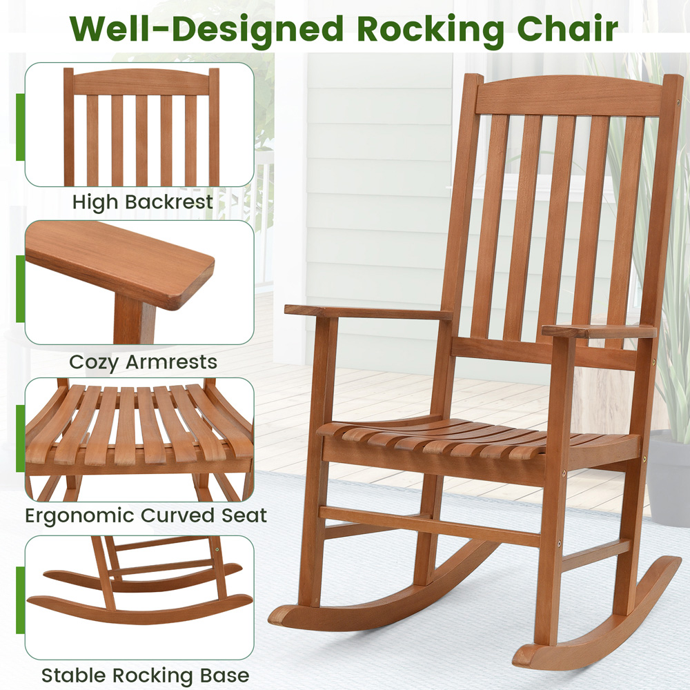 Costway Ergonomic Slatted Garden Rocking Chair Image 6
