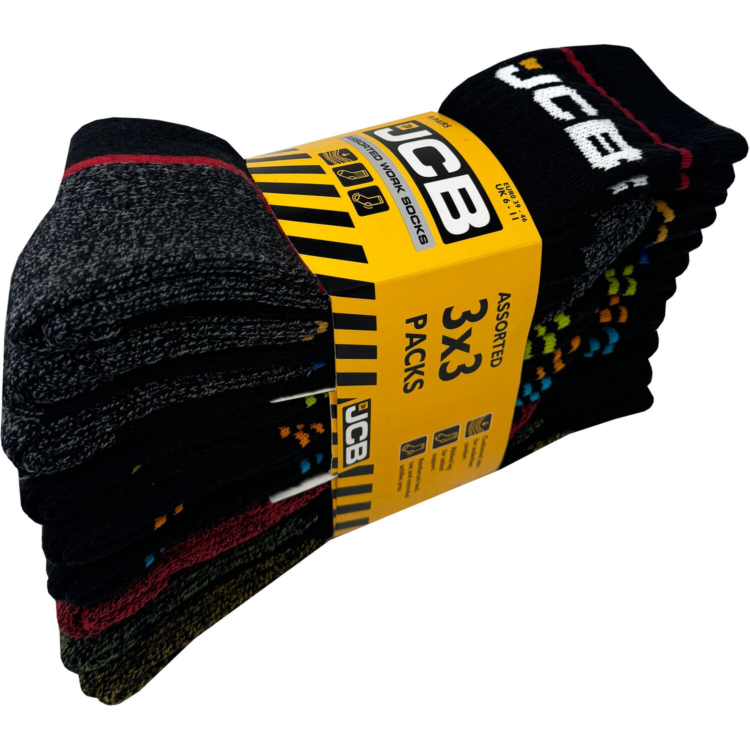 Pack of 9 JCB Assorted Work Socks - Multicolour Image