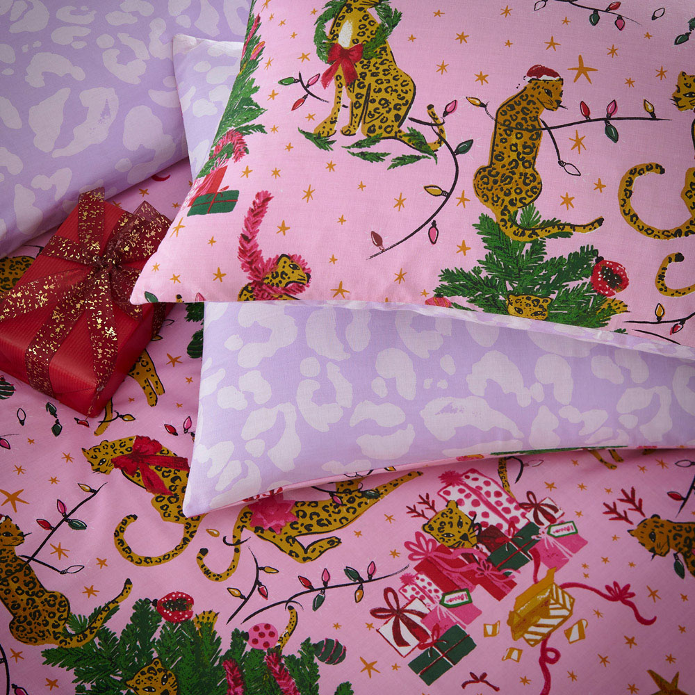 furn. Purrfect Single Pink and Lilac Abstract Leopard Duvet Cover Set Image 4