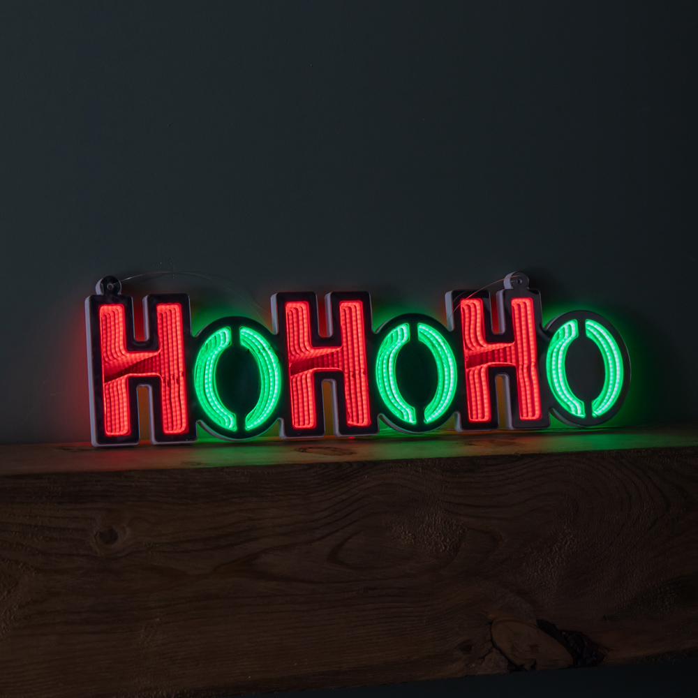 Samuel Alexander Red and Green LED Light Up Hanging Ho Ho Ho Christmas Infinity Mirror Sign 40cm Image 4