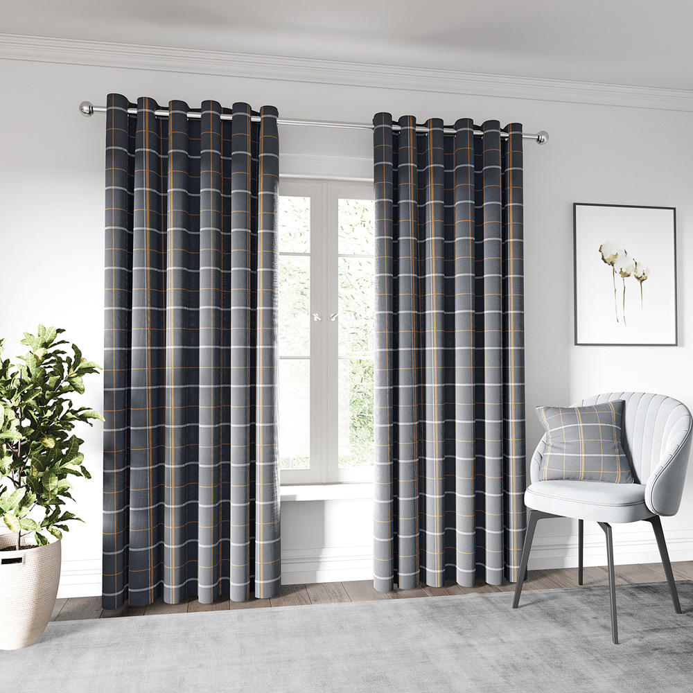 Helena Springfield Harper Woven Lined Charcoal and Ginger Eyelet Curtains 168 x 228cm Image 4