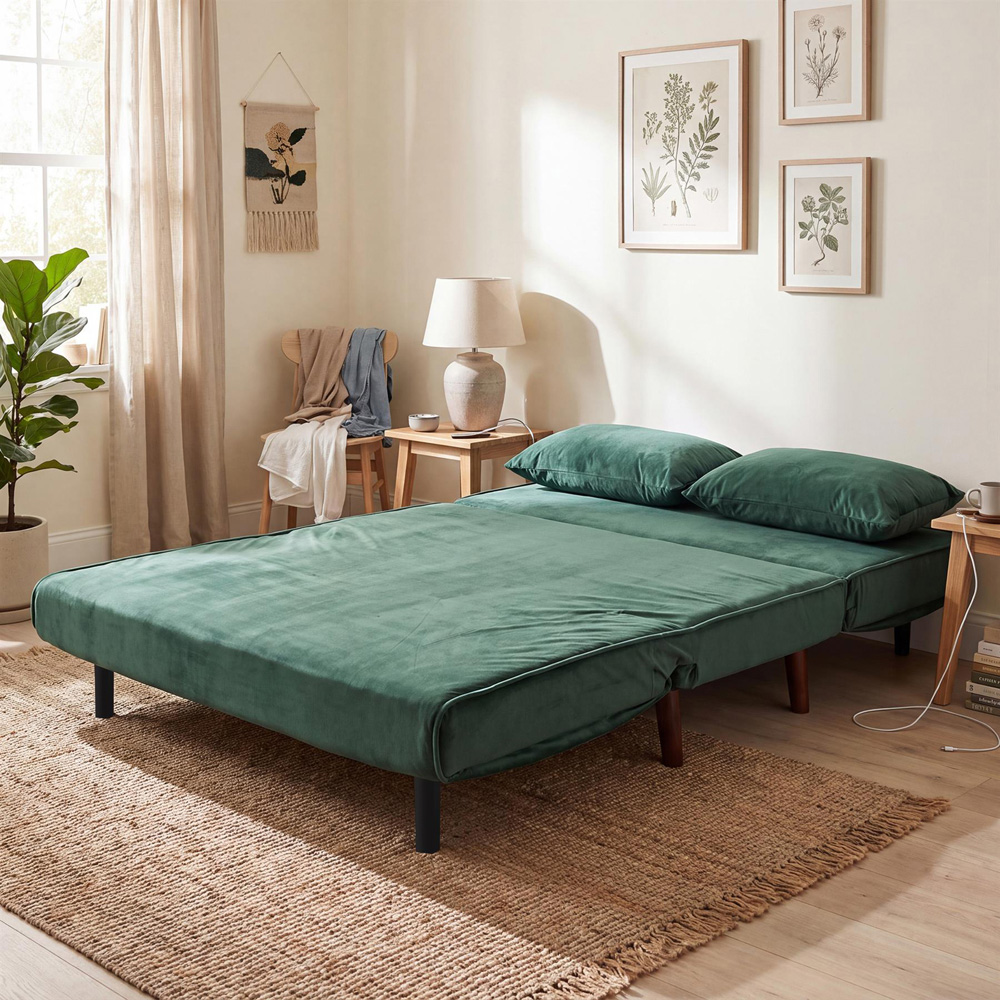 Portland Double Sleeper Green Velvet Sofa Bed Image 3