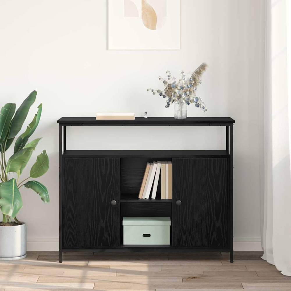 vidaXL 2 Door 3 Shelf Black Oak Sideboard Image 9