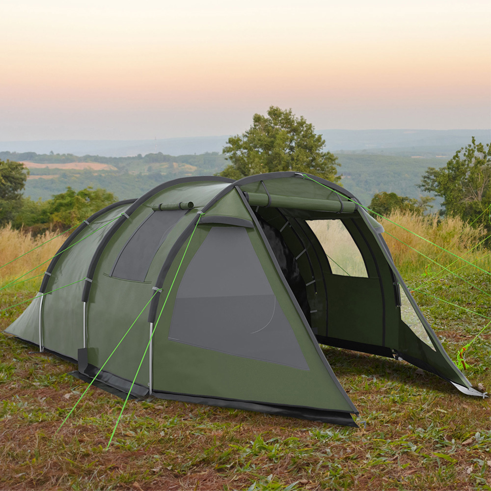Outsunny 3-4 Person Tunnel Camping Tent Green Image 2