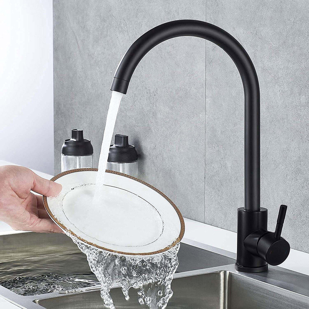 Nes Home Manhattan Matte Black Swivel Kitchen Mixer Tap with Diffuser Image 3